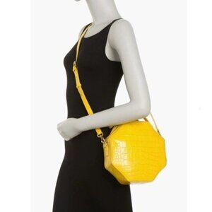 Women's Vicenzo Leather Shelley Croc Embossed Leather Geo Crossbody Bag Yellow